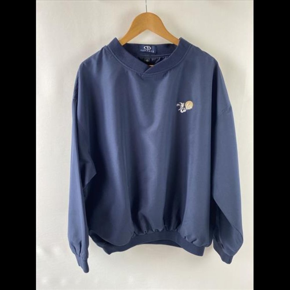 Vantage Club Collection Mens Pullover Long Sleeve Round Neck Navy Blue Sweater L - Picture 2 of 5